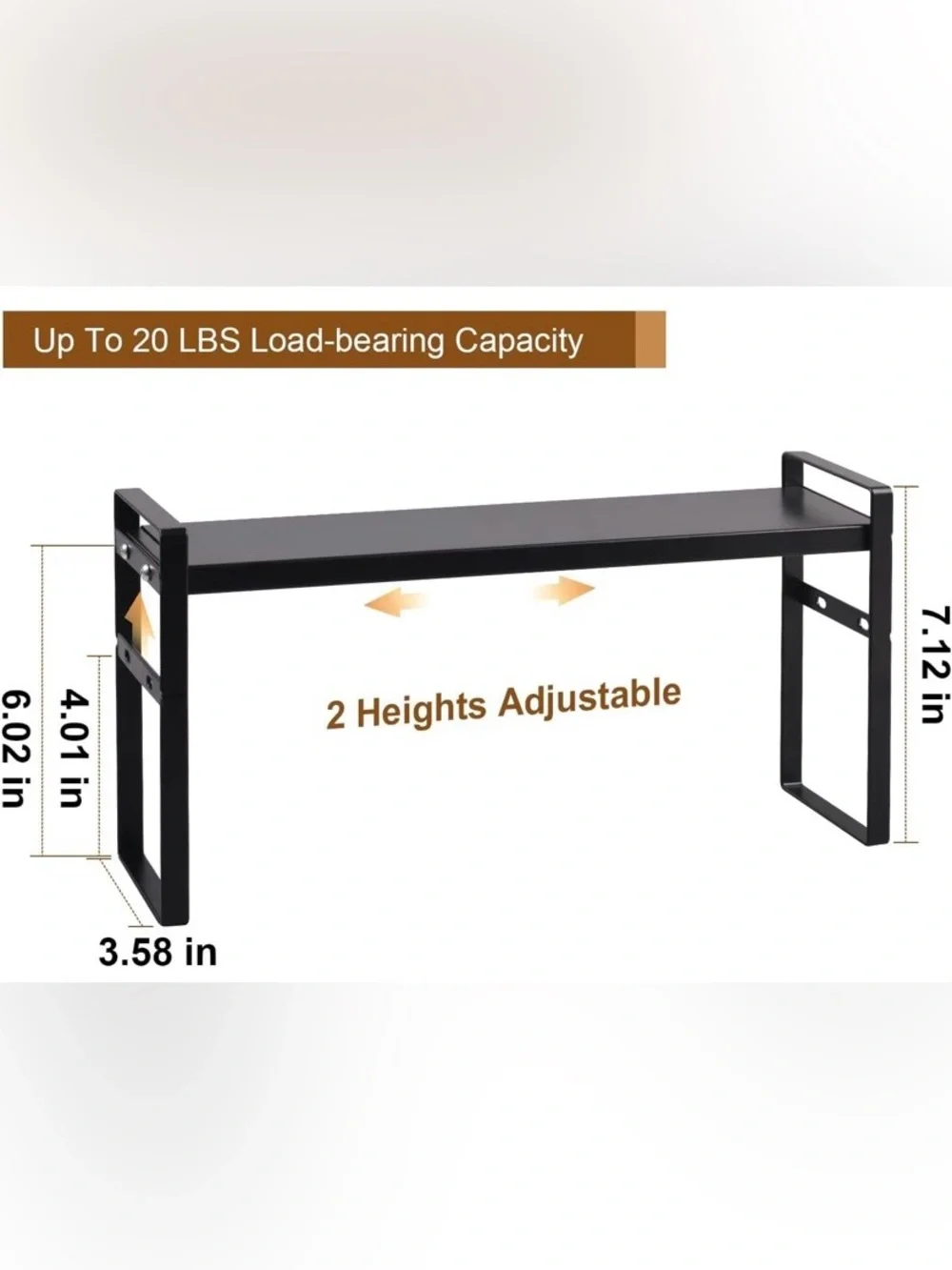 NIB-expandable narrow shelf with 2 heights for cabinet, over sink, counter etc